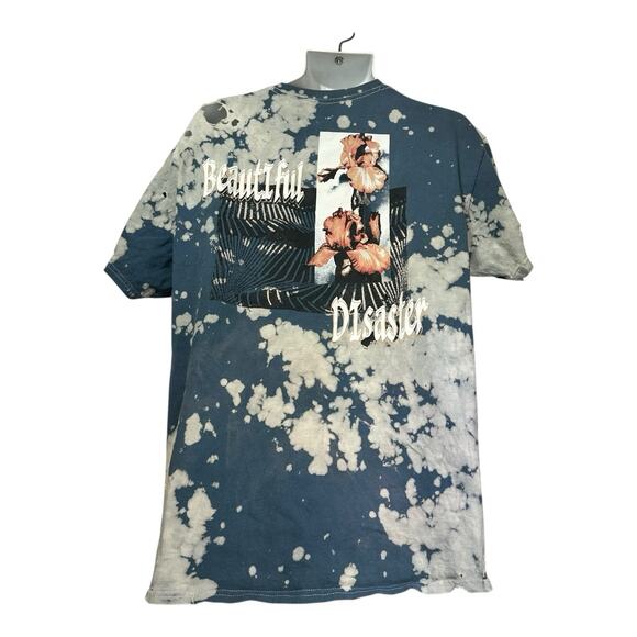 PacSun Beautiful Disaster Bleached Distressed T Shirt Blue Tie Dye Large - Picture 2 of 3